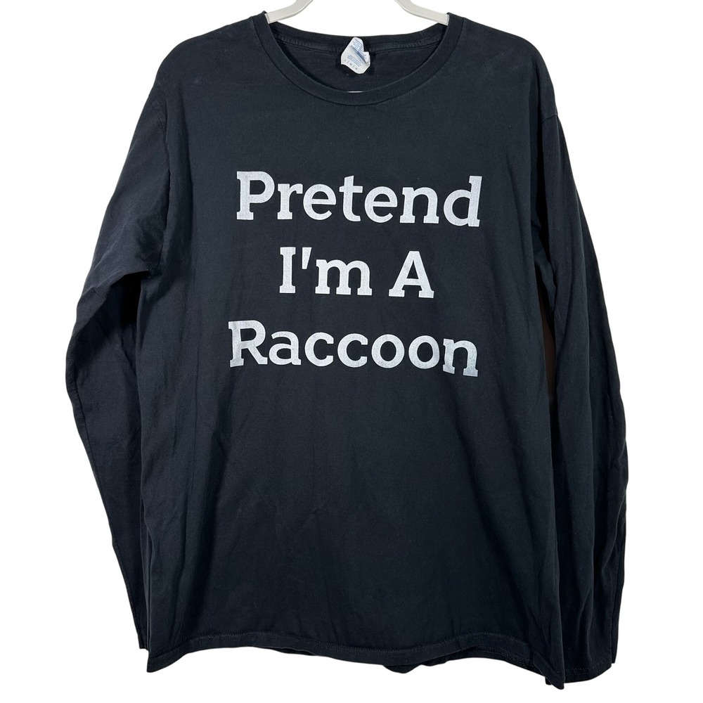 Port & Company Pretend I'm A Raccoon Long Sleeve Shirt Black‎ Large Halloween